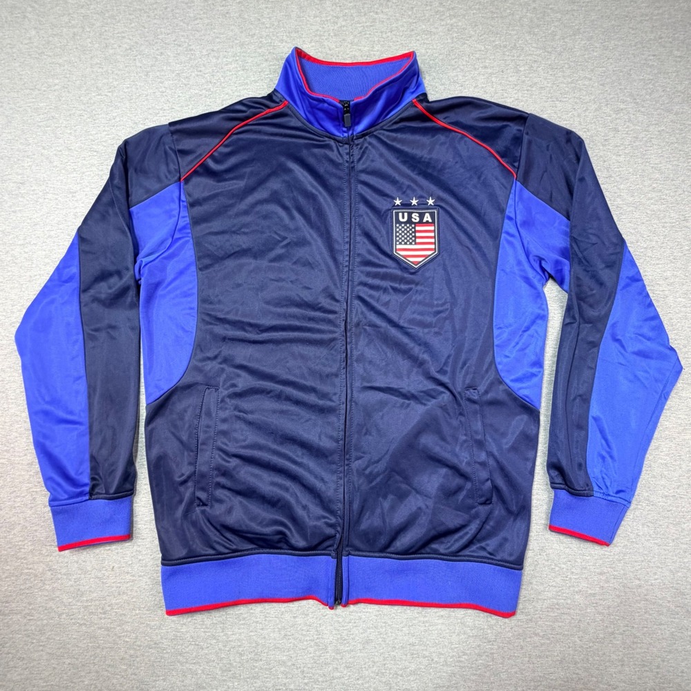 Rhinox USA Soccer Track Jacket Mens Large Navy Blue Full Zip Athletic Coat L